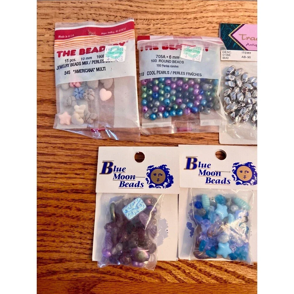 VTG LOT Sea Glass Beads NEW Blue Moon Bead Czech Rep Elizabeth Ward Fairy Beadey